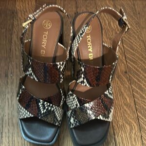 Tory Burch faux snakeskin embossed leather slingback sandals